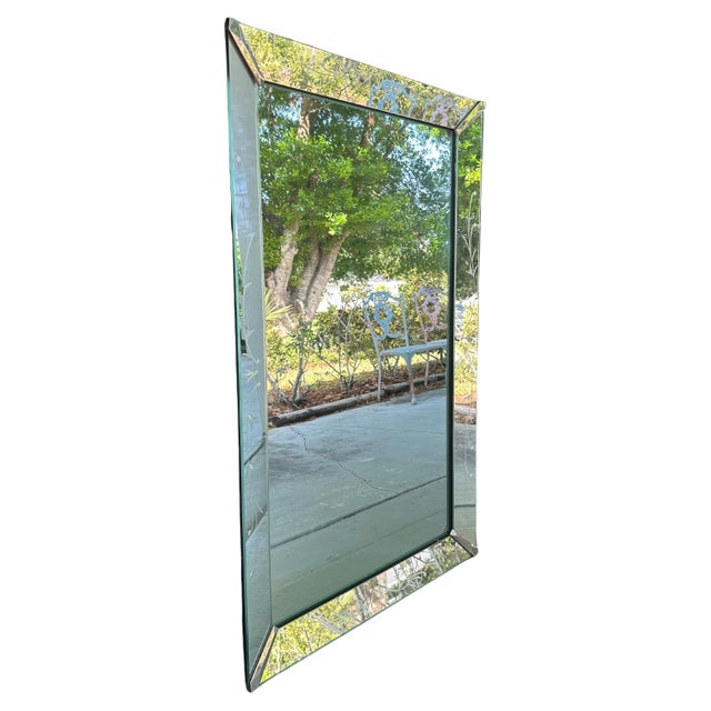 1960s Mid-Century Art Deco Venetian Etched Wall Mirror. For Sale - Image 5 of 8