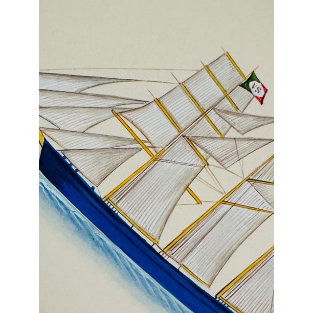 Original Hand-Painted Sailboat Painting in a Vintage Italian Frame For Sale - Image 4 of 4