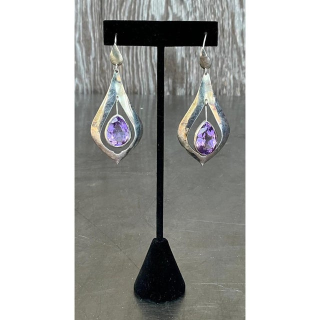 Vintage Sterling Silver Amethyst Drop Earrings For Sale In West Palm - Image 6 of 12