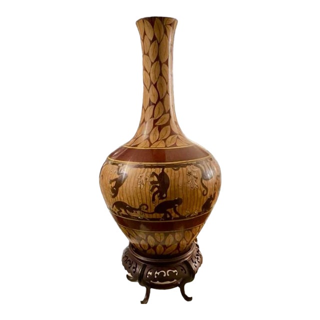 Large Chinese Cloisonné Monkey Vase For Sale