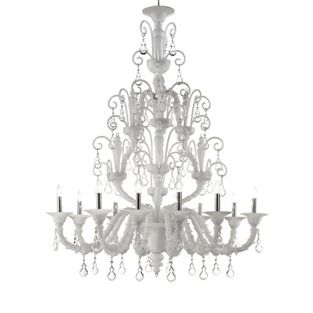Glass Imperial Venetian Modern White "Ca' Rezzonico" With Curls Murano Glass Chandelier . For Sale - Image 7 of 7