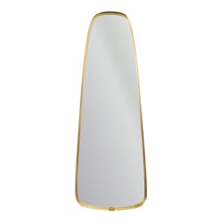 Slender Tapered Brass Frame Half-Length Mirror For Sale