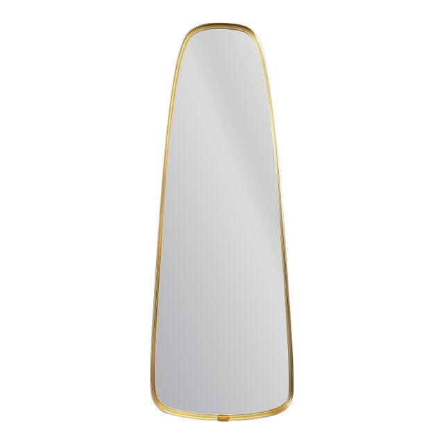 Slender Tapered Brass Frame Half-Length Mirror For Sale