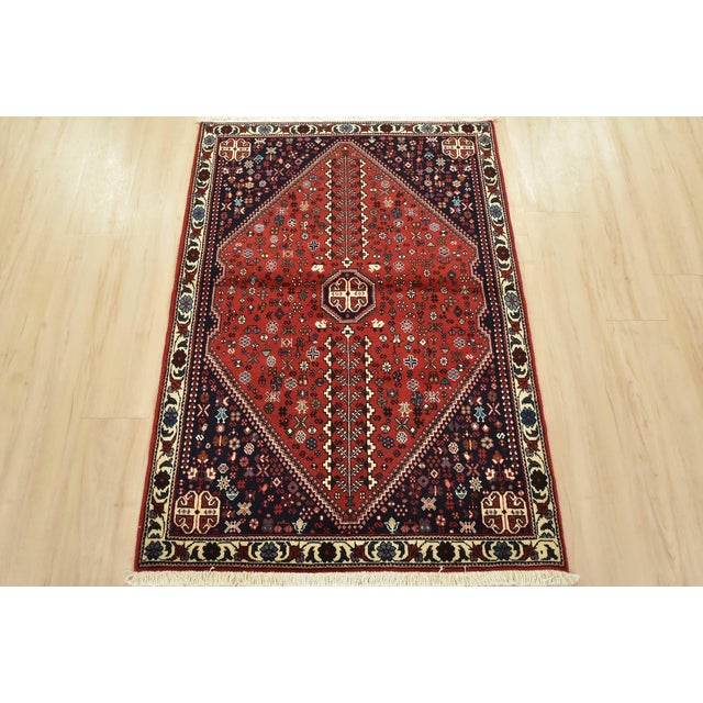Tribal Abadeh Rug 3’5” X 4’10” Red Wool Vintage Tribal Hand-Knotted Carpet For Sale - Image 3 of 12
