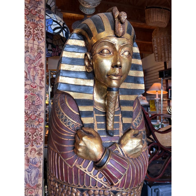 Wood Vintage Life Size Sarcophagus Cabinet 76” Egyptian Pharaoh King Tut For Sale - Image 7 of 11
