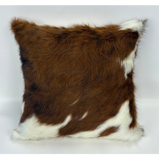 2020s 18x18 Tri-Color Premium Long-Haired Colombian Cowhide Pillow Cover – Handcrafted by Pablo Sota Designs For Sale - Image 5 of 11