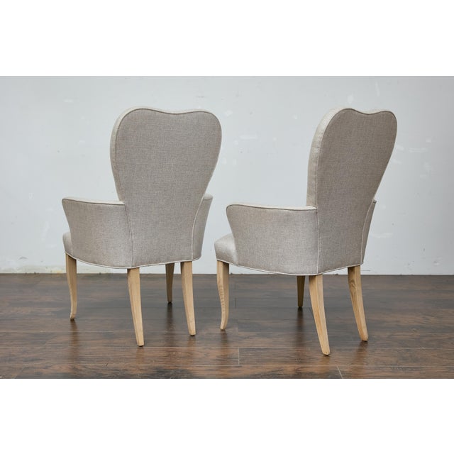 Pair of French Midcentury Armchairs with Linen Upholstery, Curved Tapered Legs For Sale - Image 10 of 12
