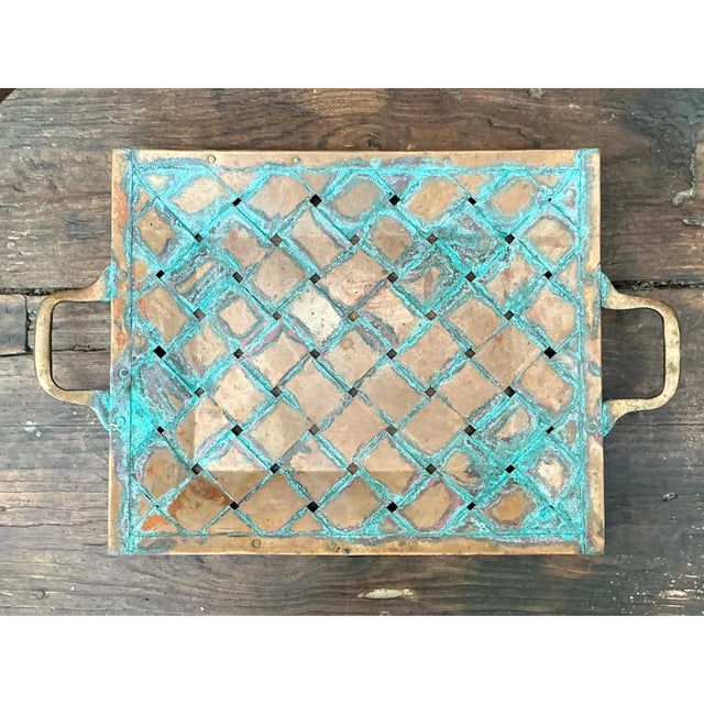 Vintage Patinated Copper Lattice Tray For Sale In West Palm - Image 6 of 12