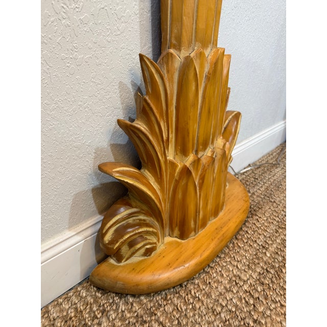 Tan Vintage Hollywood Regency Carved Wood Palm Tree Floor Lamp For Sale - Image 8 of 9