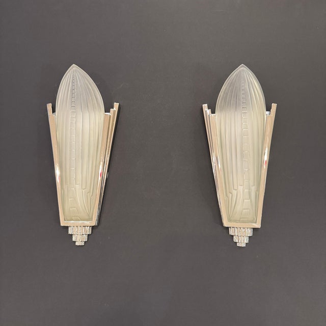 Late-20th Century Pair Genet et Michon Style Art Deco Wall Sconces France For Sale - Image 12 of 18