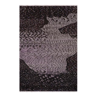 Eclectic Black/Gray High Low Wool & Silk Rug - 5'6'' X 8'4'' For Sale