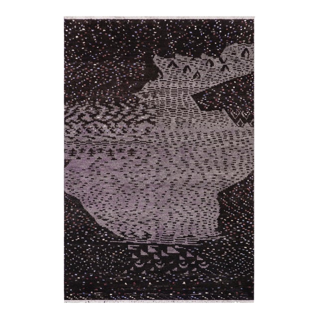 Eclectic Black/Gray High Low Wool & Silk Rug - 5'6'' X 8'4'' For Sale