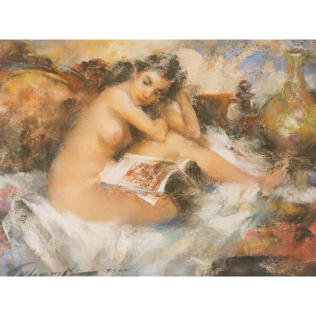 Original, one of a kind pastel painting of a seated nude woman by Ramon Kelley (b. 1939). The medium is pastel on paper....