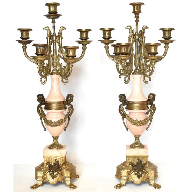 Italian Empire Brevettato Pink Marble & Ormolu Candelabra - a Pair For Sale - Image 10 of 10