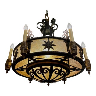 Phoenix Day Custom Large Iron + Mica Chandelier For Sale