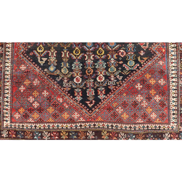 Textile Antique Qashqai Tribal Rug With Medallion in Blue and Red 5'7 X 8'10 For Sale - Image 7 of 12