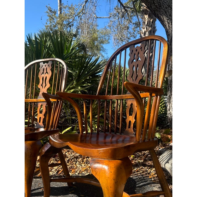 Pair of Antique English Windsor Armchairs With Cabriole Legs & Hand Carved Splat – Beautiful Patina For Sale - Image 10 of 10