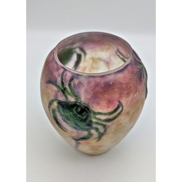 An exquisite and highly collectible art deco pâte-de-verre glass vase entitled "crabes et algues" (crabs and seaweed),...