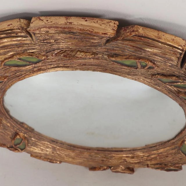 Mid-Century Modern A Green Glass and Resin Convex Mirror in the Manner of Line Vautrin. Contemporary. For Sale - Image 3 of 7