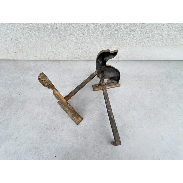 Metal Bronze Dogs Fireplace Andirons, 1930s, Set of 2 For Sale - Image 7 of 12