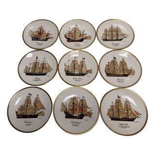 Wandteller the Ships of Discovery from Royal Worcester, 1970s, Set of 9 For Sale