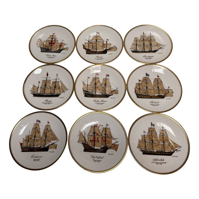 Wandteller the Ships of Discovery from Royal Worcester, 1970s, Set of 9 For Sale