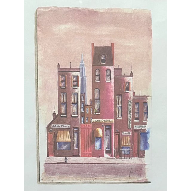 Cityscape Street Scene Illustration of Vintage Buildings For Sale - Image 4 of 7