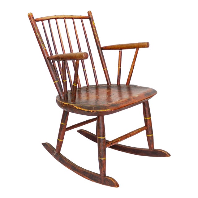 Grain Painted Spindle Back Rocking Chair 19th Century Red Primitive