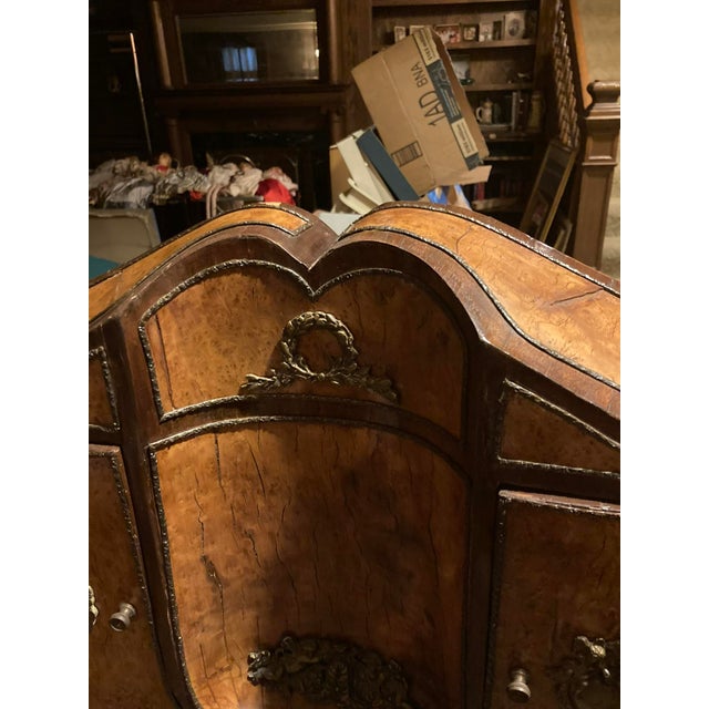 Antique French-Style Writing Desk With Ornate Carvings & Inlaid Wood For Sale - Image 13 of 18