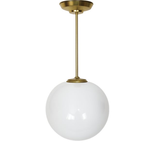 Mid-Century Modern Pendant Light in Brass and Glass, 1950s For Sale
