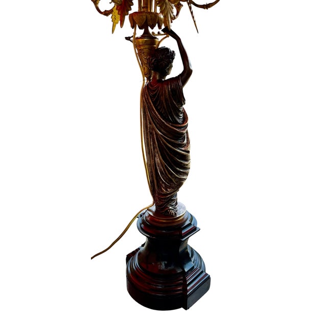 Black Pair French Neoclassical Bronze, Dor'e Bronze & Belgique Noir Candelabra, Now Electrified, Ca. 1870 For Sale - Image 8 of 14