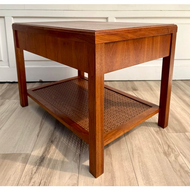 1960s Walnut-Toned Side Table With Geometric Openwork Shelf For Sale - Image 10 of 14