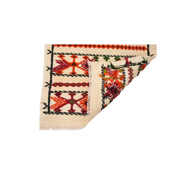 1970s Small Vintage Embroidered Kilim Rug - 1`10″ X 3`10″ Ft. For Sale - Image 5 of 6