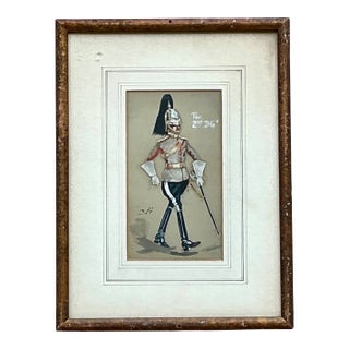 Antique Cavalry Officer Illustration in Wood Frame For Sale