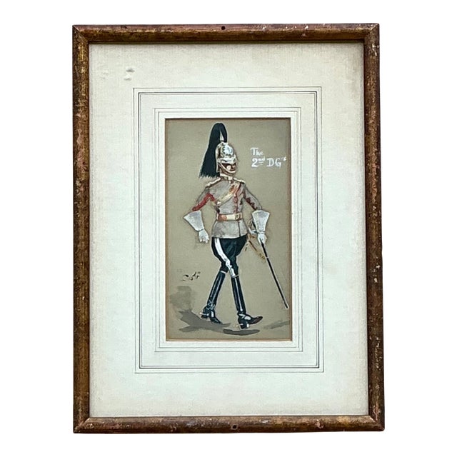 Antique Cavalry Officer Illustration in Wood Frame For Sale