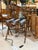 Vintage Walnut Faux Bamboo Folding Luggage Rack With Needlepoint Straps For Sale - Image 11 of 11