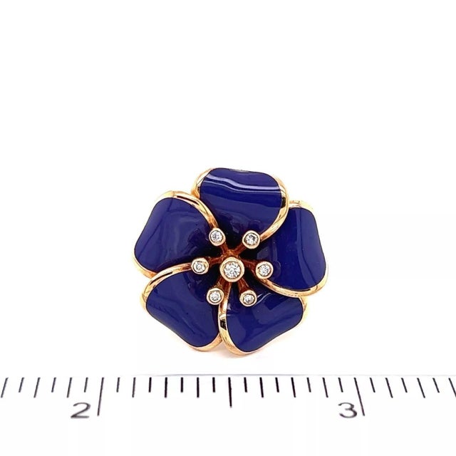 Gold Rosato Diamond 18k Rose Gold Purple Enamel Flower Ring, Size 6.5 For Sale - Image 8 of 8