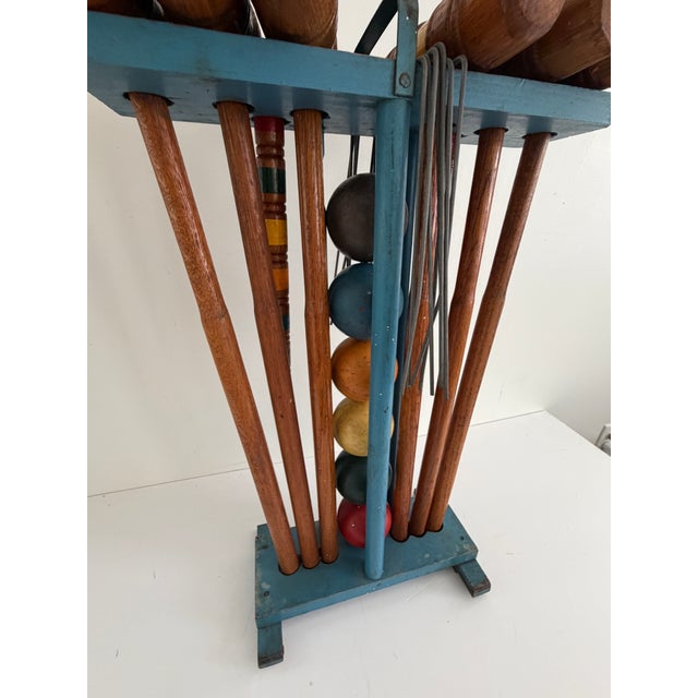 Vintage Six-Player Wooden Croquet Set With Original Painted Storage Stand, 1960s For Sale - Image 11 of 11