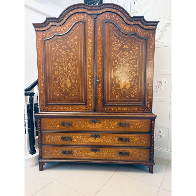 Antique Dutch Marquetry Walnut Linen Press, 1780 For Sale - Image 18 of 18