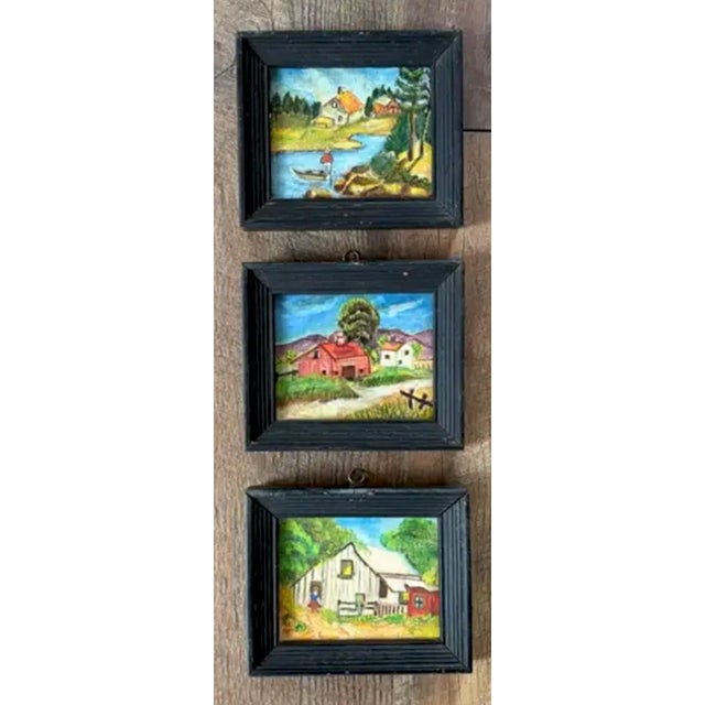 Early 20th Century Folk Art, Americana Small Oil Paintings - Original Wood Frames For Sale - Image 5 of 6