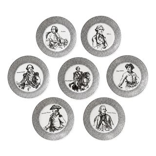 Americana Coasters in Porcelain with American Historical Figures by Piero Fornasetti, 1960s, Set of 7 For Sale