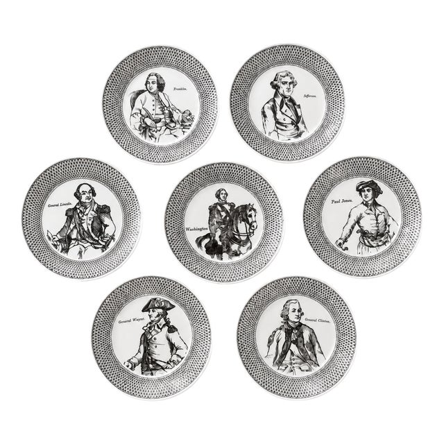 Americana Coasters in Porcelain with American Historical Figures by Piero Fornasetti, 1960s, Set of 7 For Sale