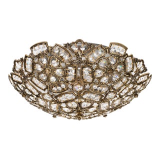 1960s Brass Crystal Flush Mounted Fixture For Sale