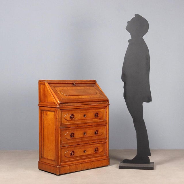 Small cherry centerpiece drop-leaf cabinet, also finished on the back. Drop-leaf and pull-out paneled door, internal...