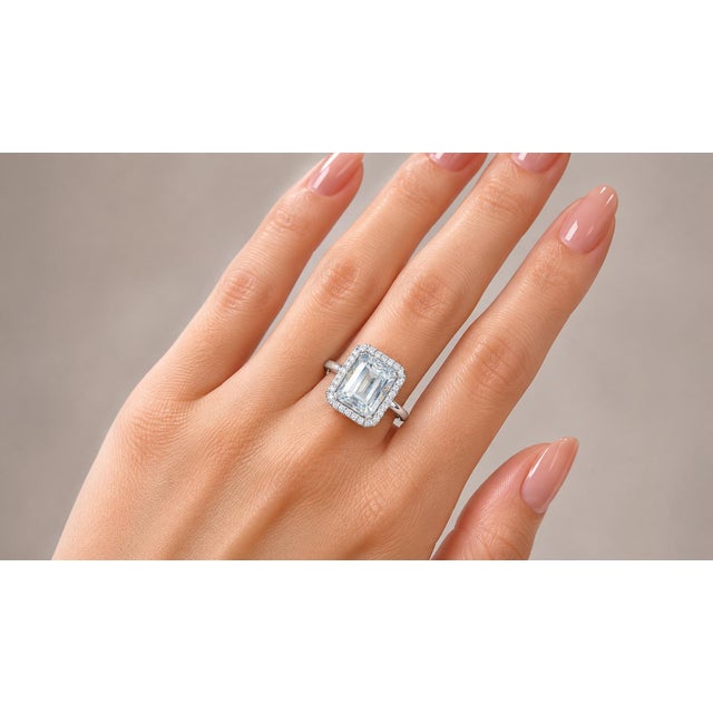 Stunning 14K White Gold Aquamarine Diamond Cocktail Ring. Metal: 14K White Gold Center Stone: Natural Emerald-Cut...