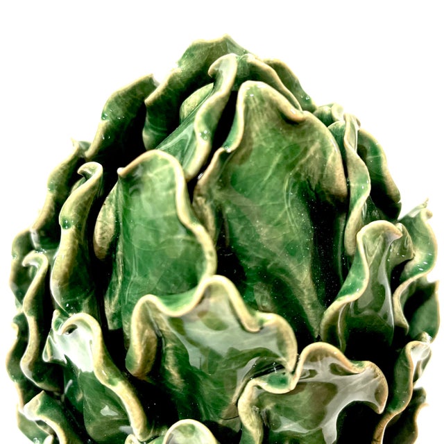 Vintage Majolica Green Faience Artichokes - A Pair For Sale - Image 9 of 13