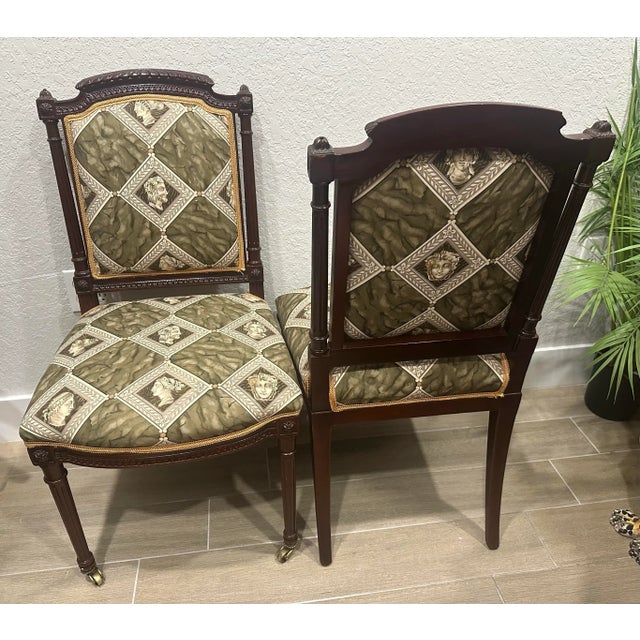 Mid 20th Century A Pair of Mid 20th Century French Louis XVI Style Accent Chairs With New Classic Upholstery Versace Style For Sale - Image 5 of 10