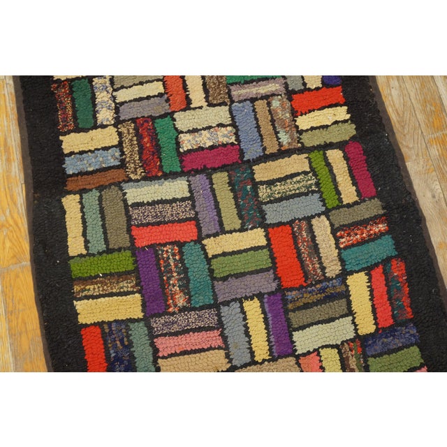 1920s Multicolor Basket Weave Antique American Hooked Rug 2' 2" X 11' 8" Cotton Wool Carpet For Sale - Image 13 of 18