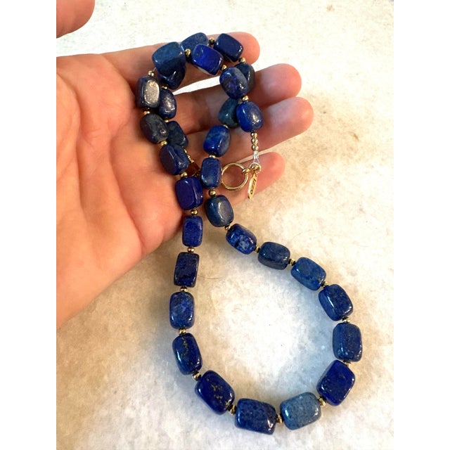 Lapis Beaded Necklace With Gold Tone Spacers and Clasp Designed by Matthew Izzo For Sale - Image 4 of 4