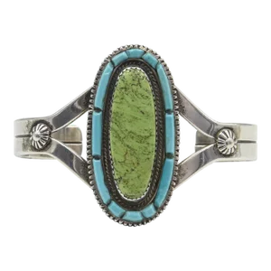 Vintage Navajo Native American Turquoise and Sterling Silver Cuff Bracelet by Tom David
